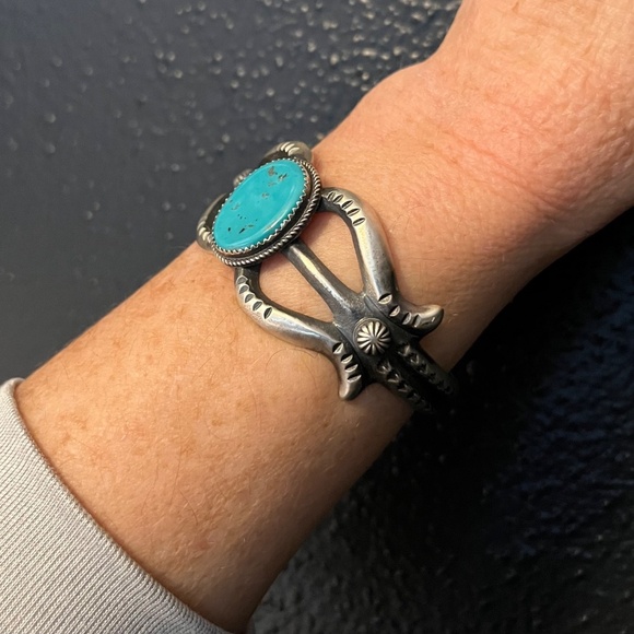 Vintage Navajo Sterling Silver Turquoise Bracelet Cuff Martha Cayatineto #2 - Picture 3 of 12